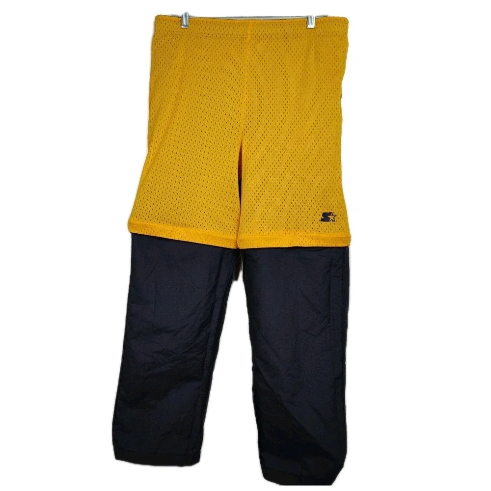 Starter Zip-Away Athletic Pants Men's‎ S Blue/Yellow Reversible Shorts